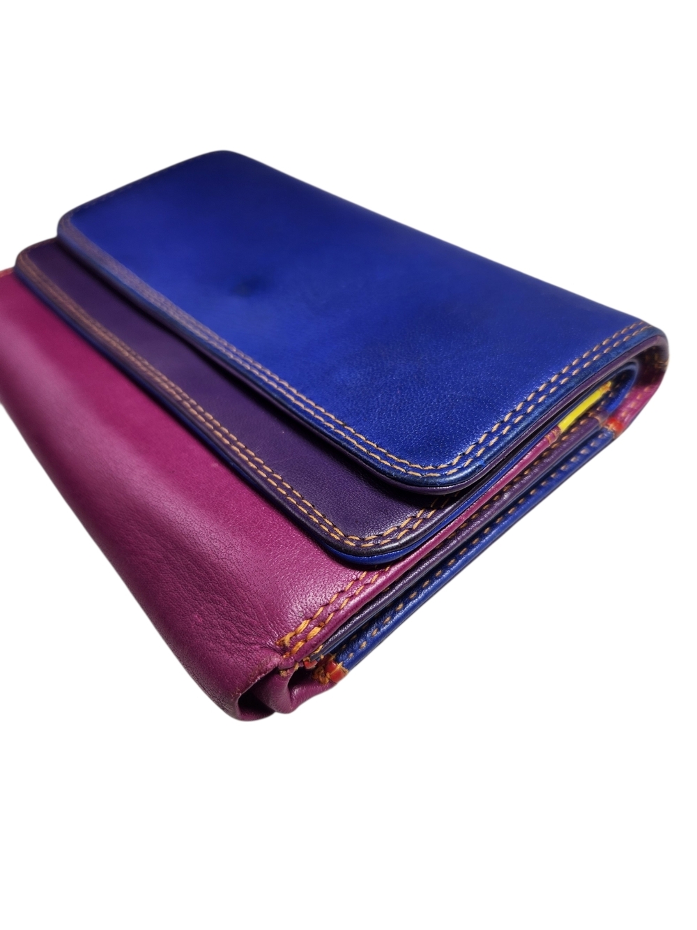 Mywalit Double Flap Wallet (1212) Nappa Leather Colorblock Sangria Pink Blue